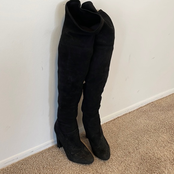 Shoes - Over the knee black velvet boots